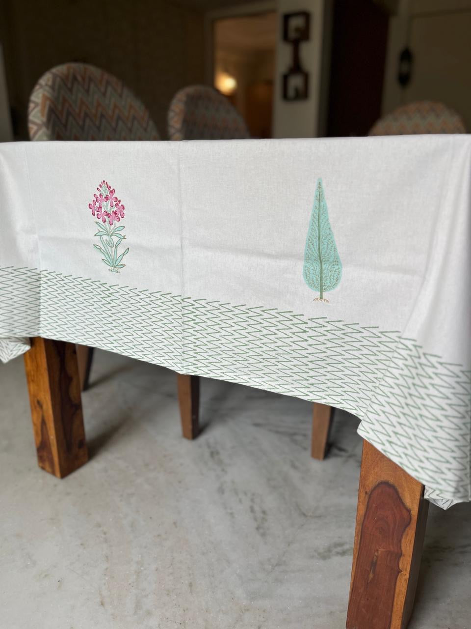 Multicoloured Butaa Table Cover - 6 Seater