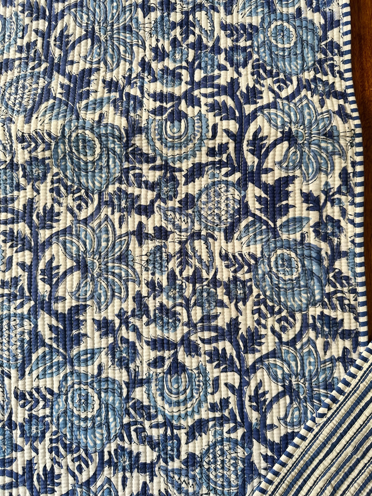 Blue Pottery Quilted Reversible Runner