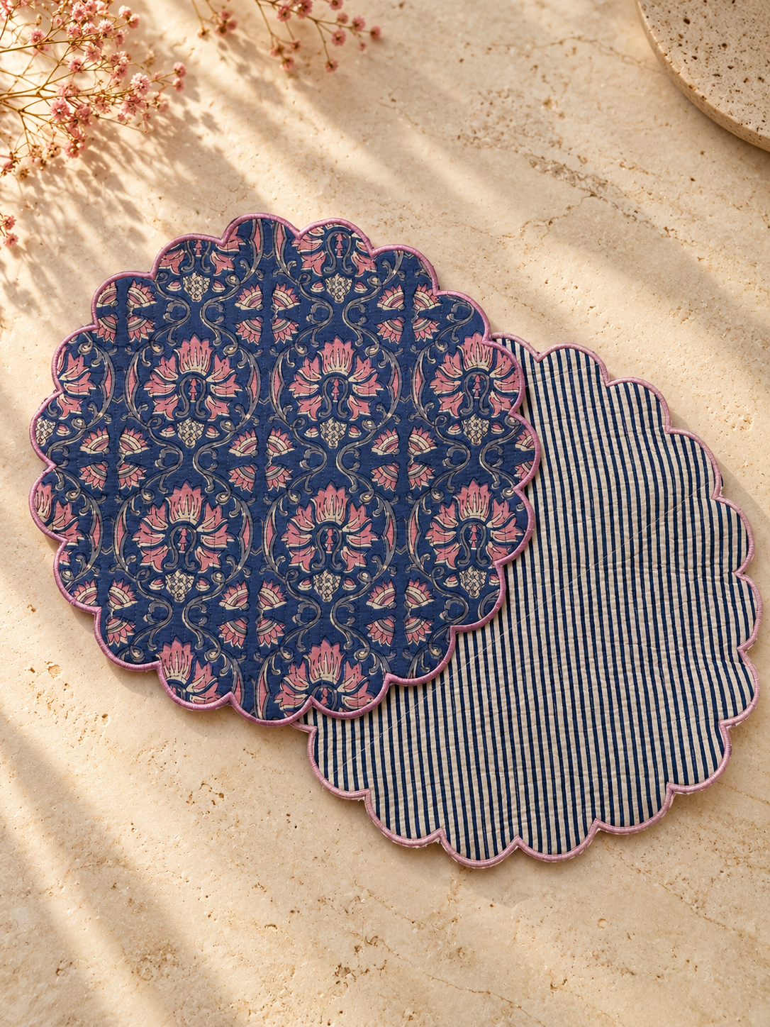 Blue Bliss Round Scalloped Mats