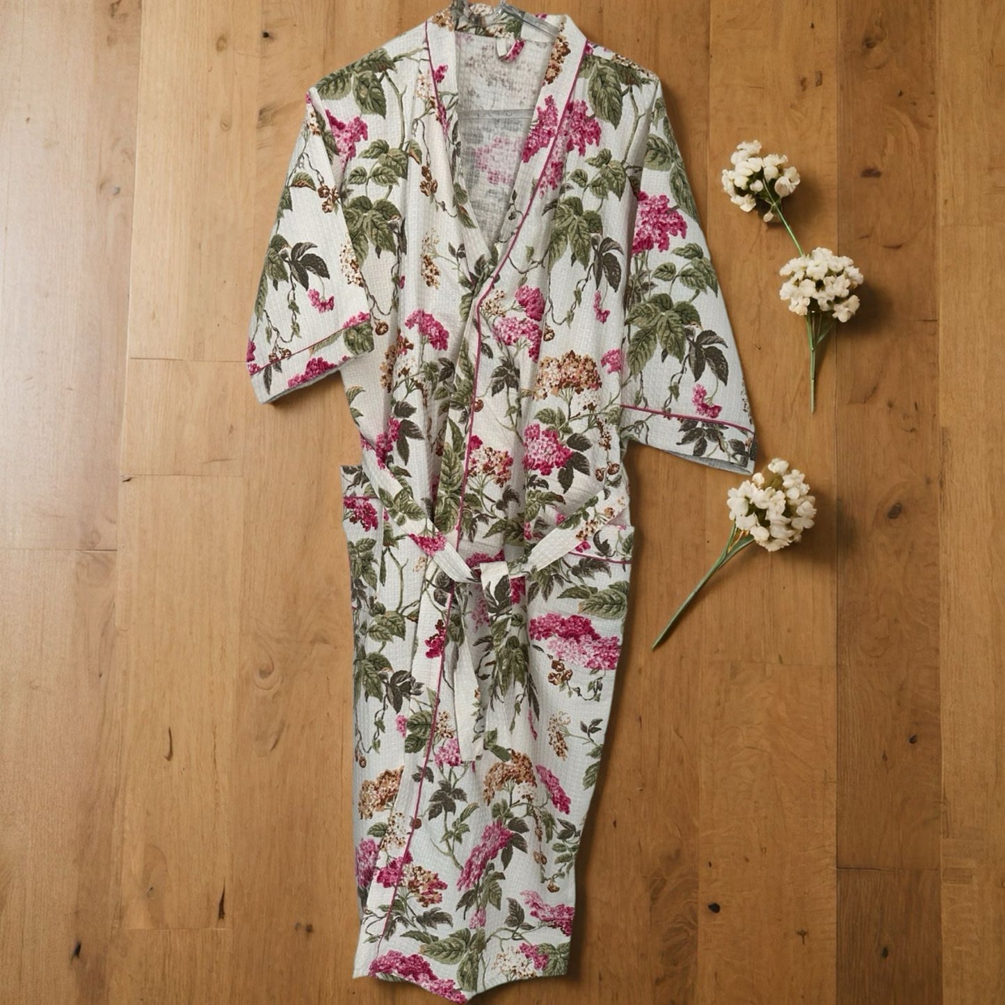Cream & Pink Bagh Bathrobe