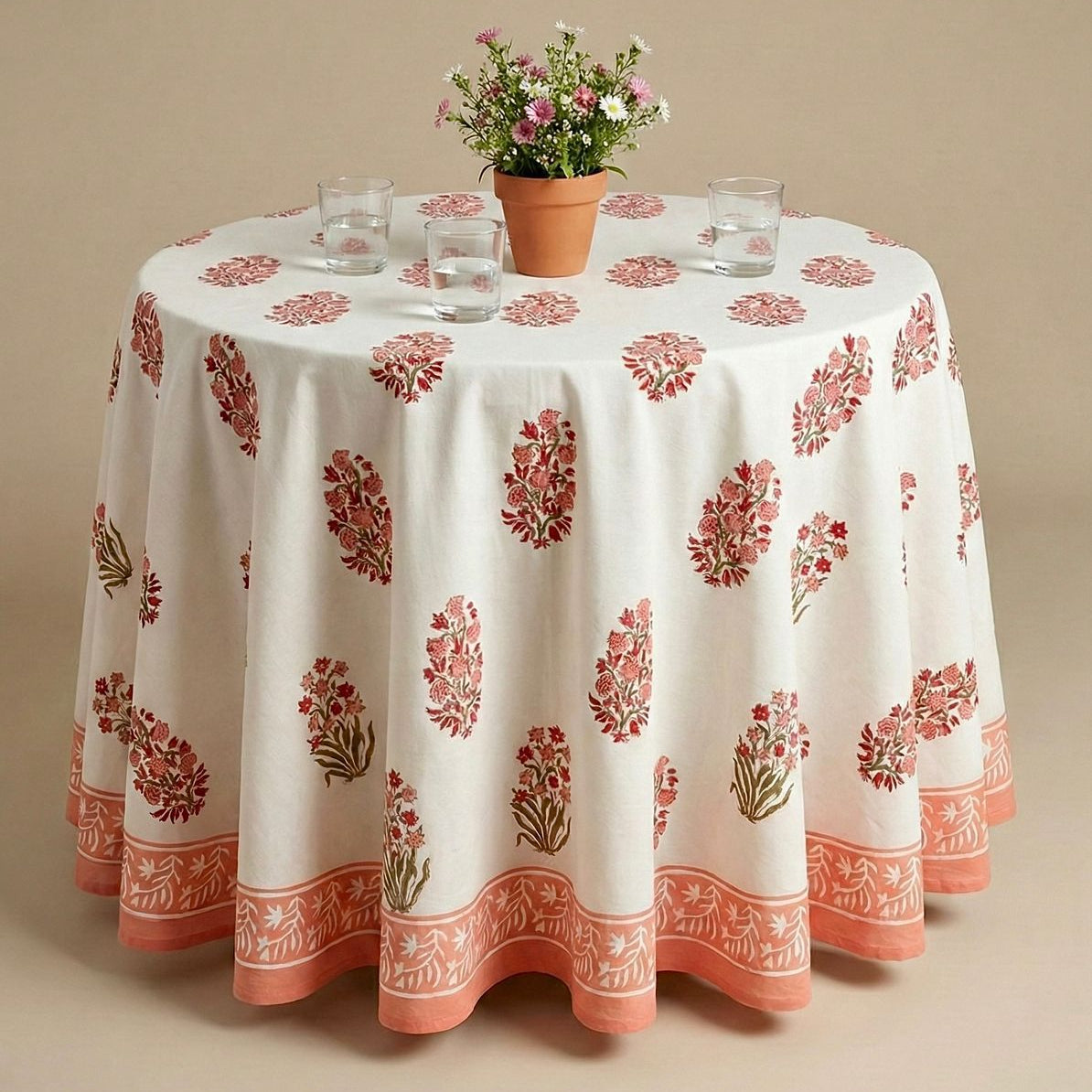 Cream & Peach Round Table Cover