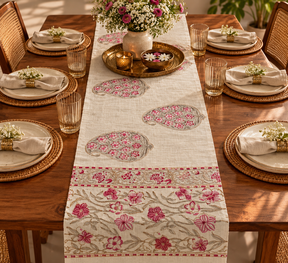 Grey Paisley White Jute Runner