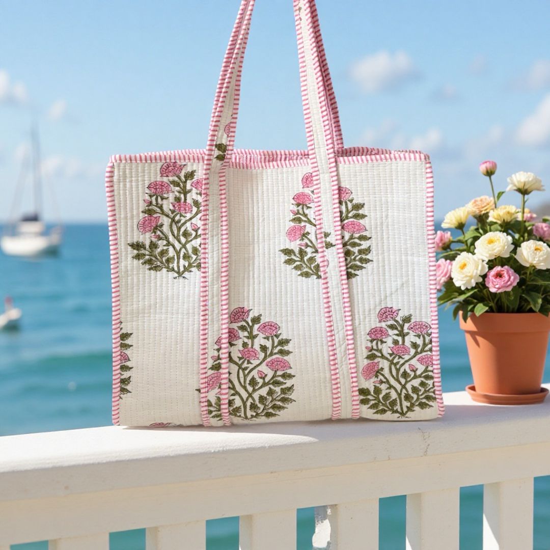 Cream Block Maxi Tote - 18X18 Without Zip