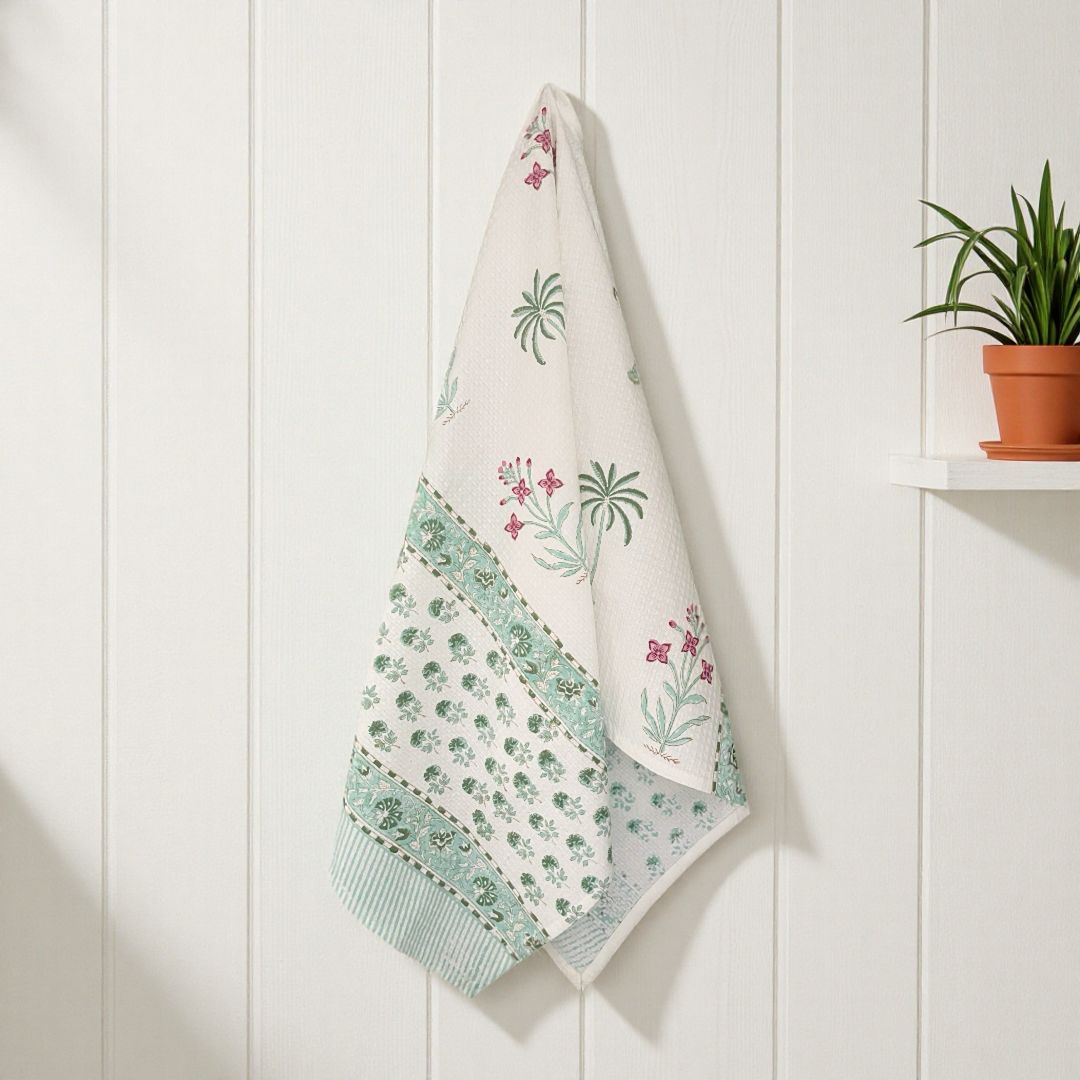 Sea Green Palm Waffle Towel