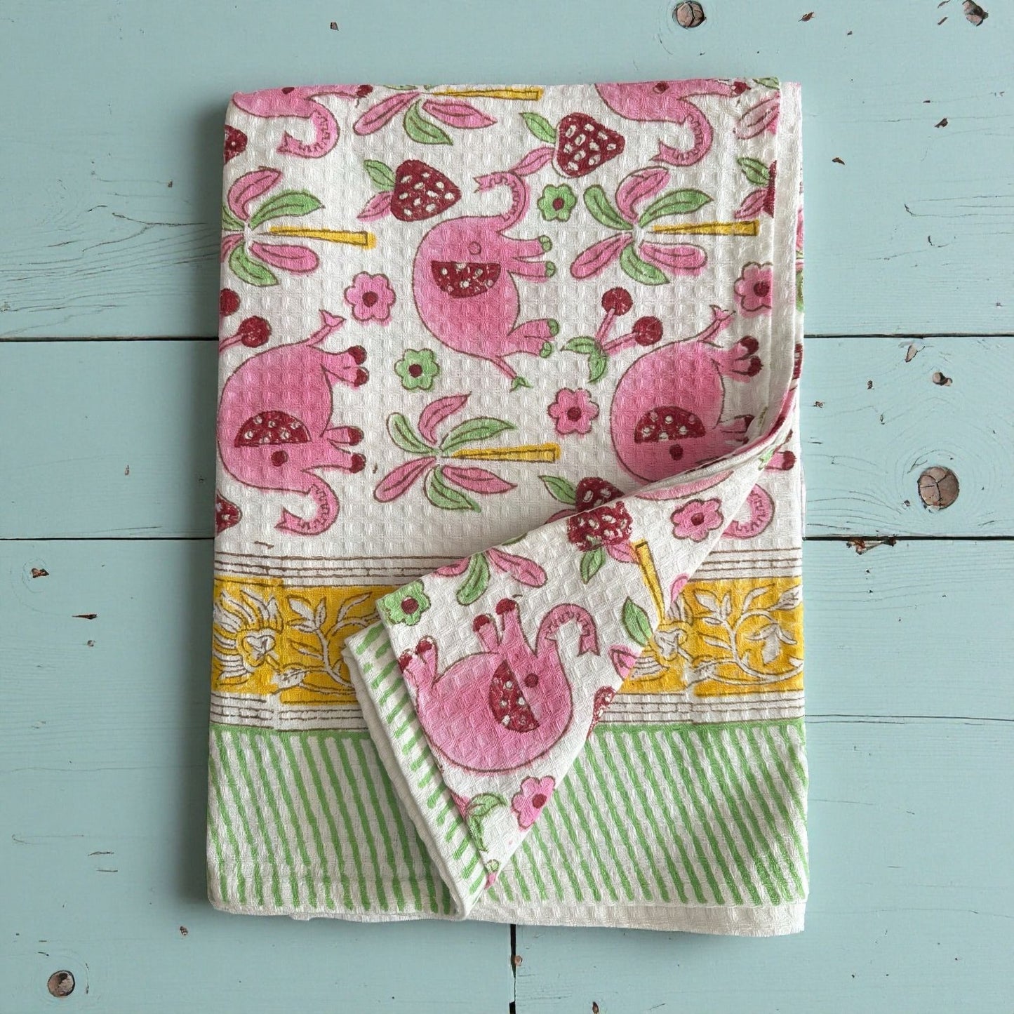 Pink Elephant Waffle Towel
