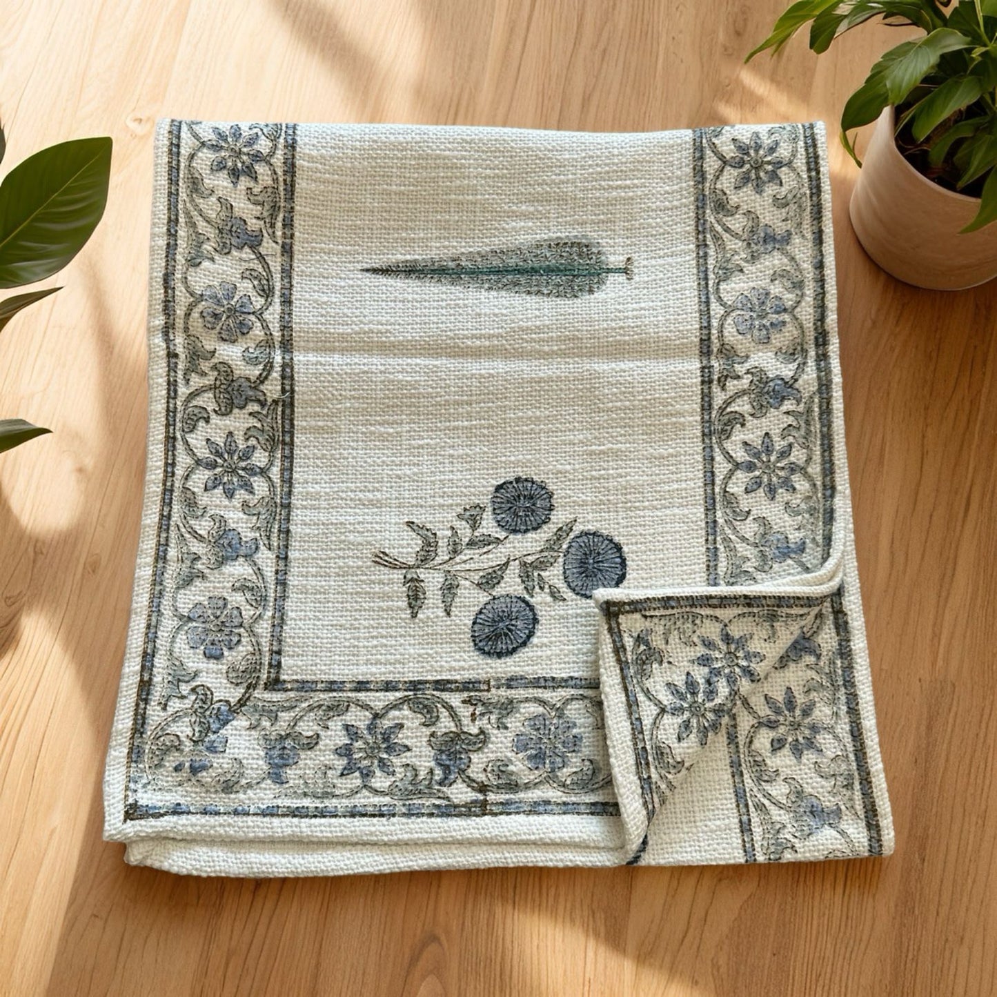 White & Blue Jute Runner