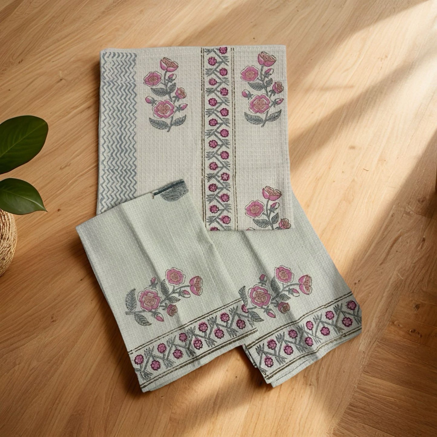 Pink Butaa Waffle Towel Set