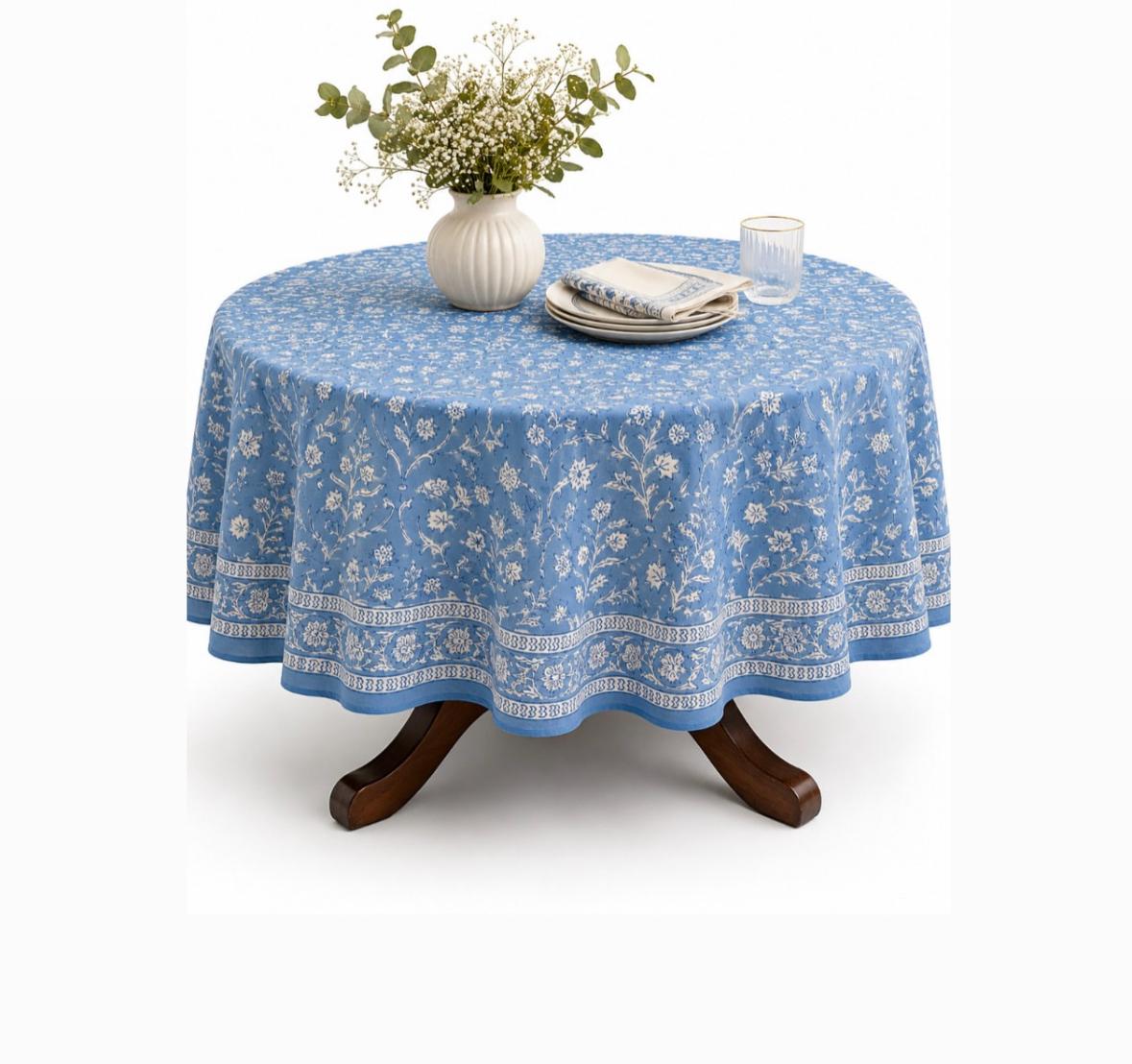 English Blue Round Table Cover