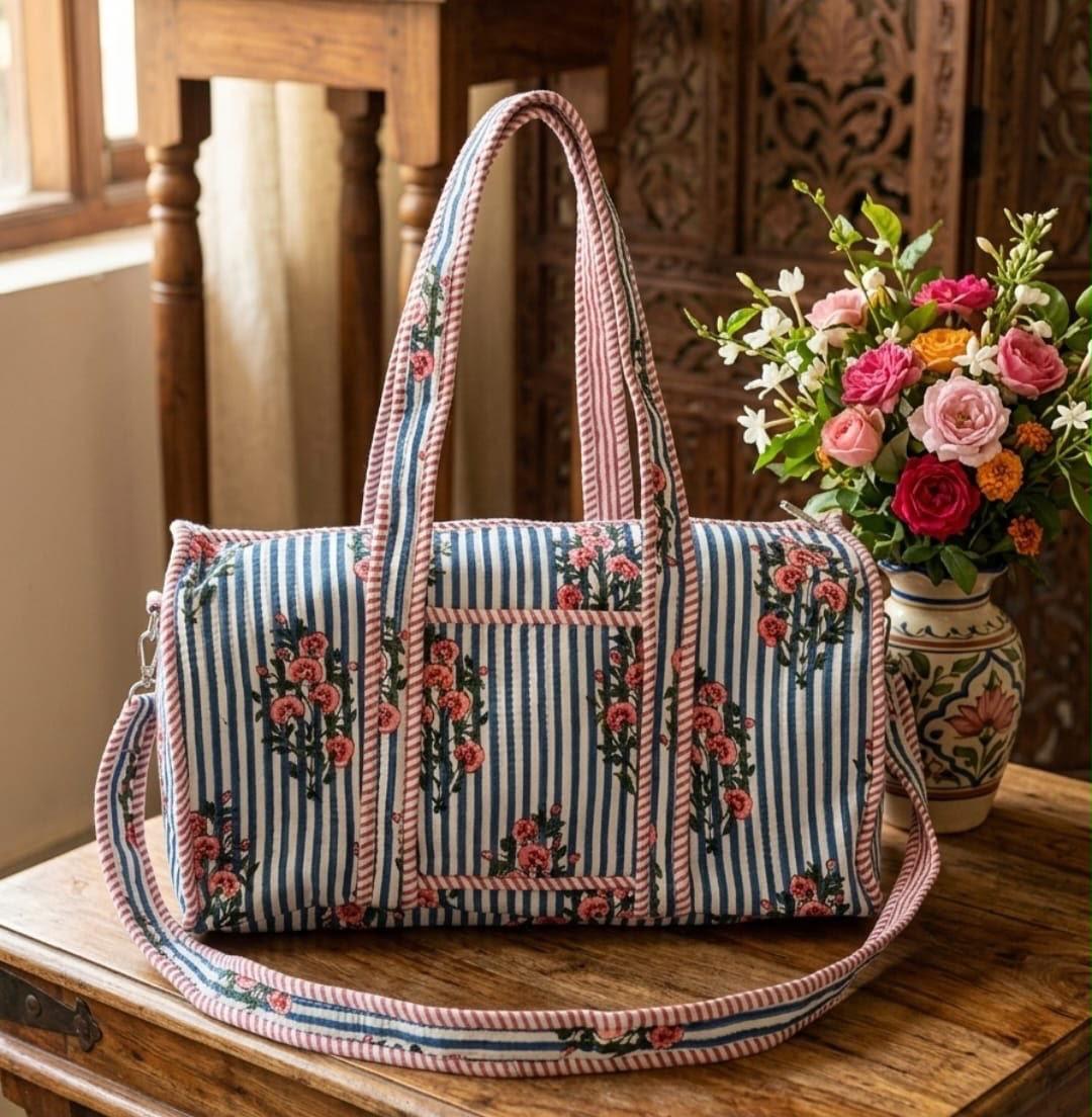 Blue Stripe Duffle Bag