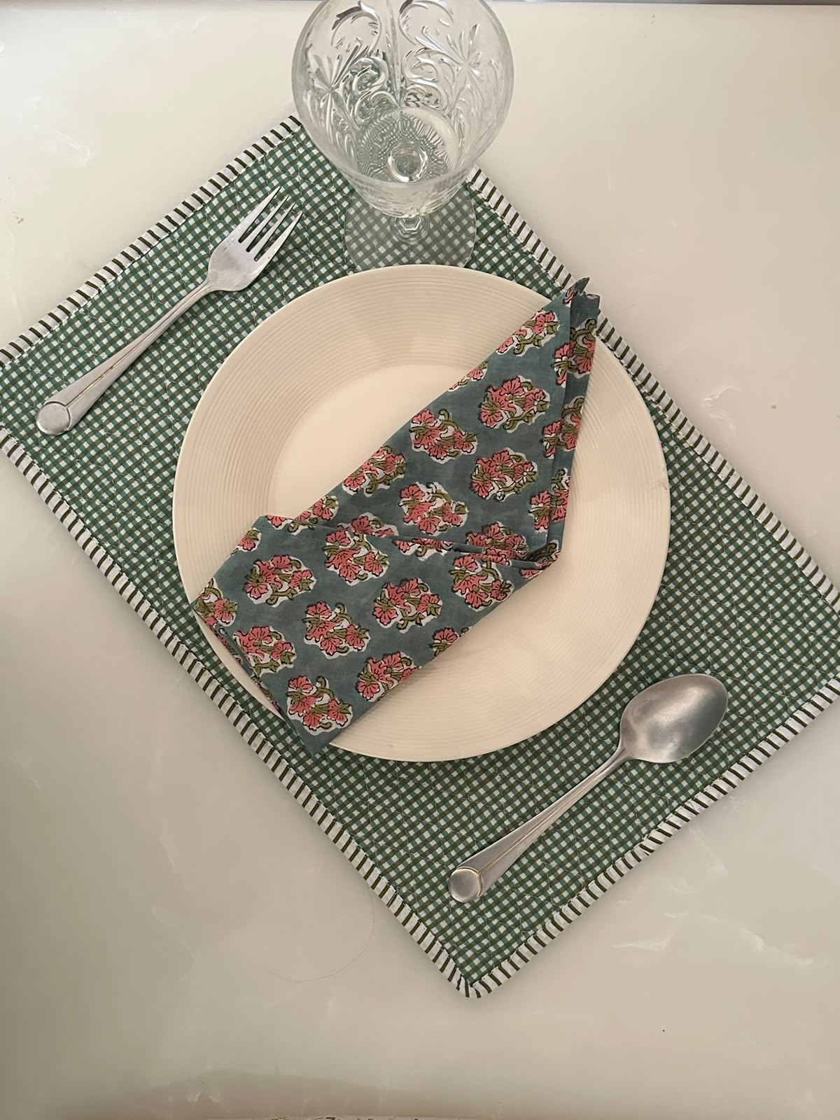 Green Gingham Quilted Mats