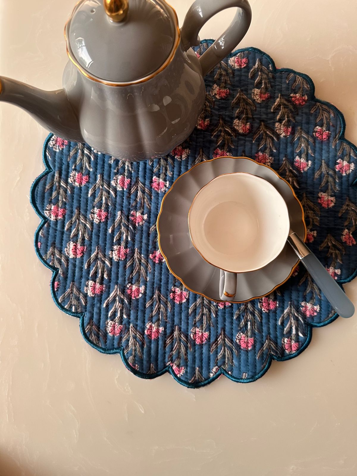 Blue Buti Round Scalloped Table Mats