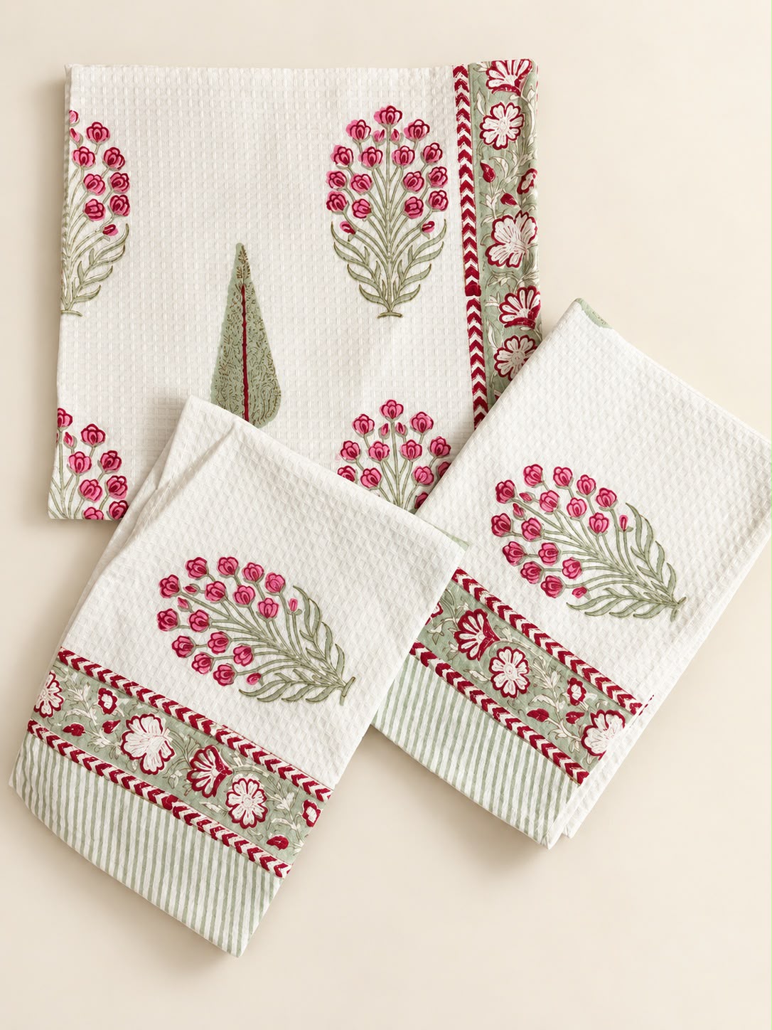 Maroon Flora Towel Set