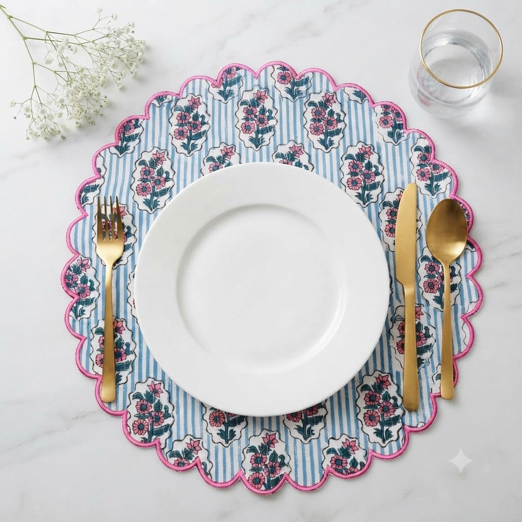 Cottage Bloom Round Scalloped Table Mats