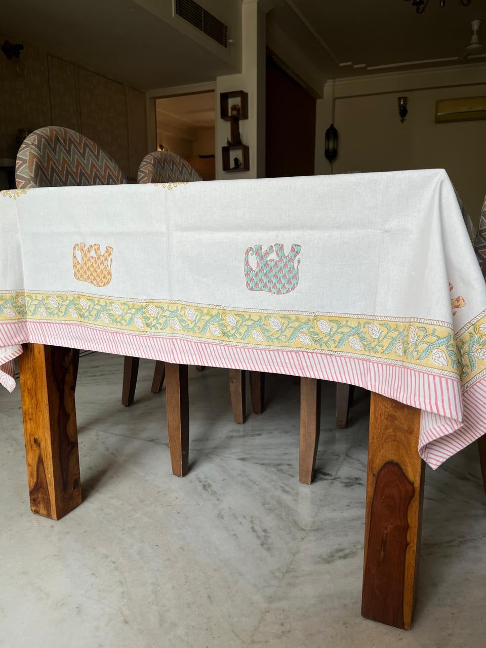 Elephant Motif Table Cover - 6 Seater