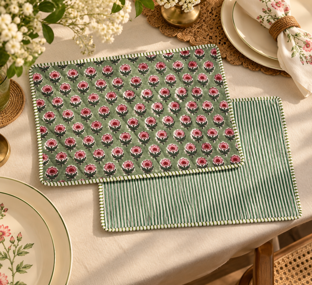 Mint Bloom Quilted Mats