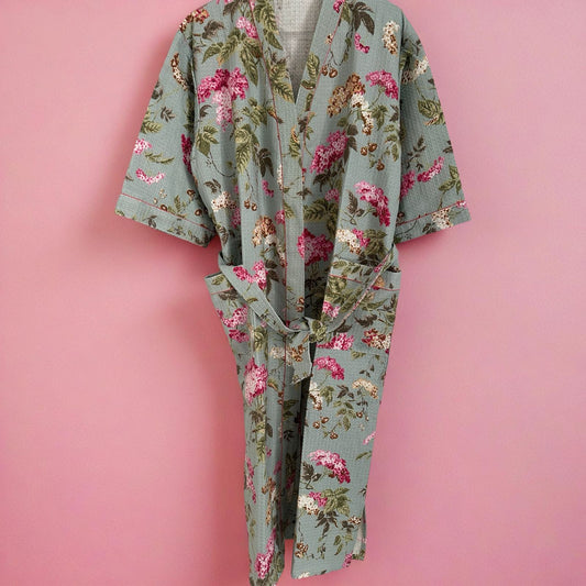 Aqua & Pink Bagh Bathrobe