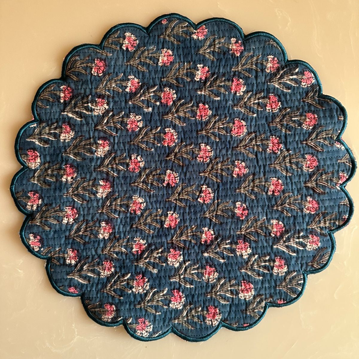 Blue Buti Round Scalloped Table Mats
