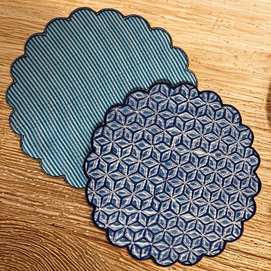 Blue Round Scalloped Table Mats