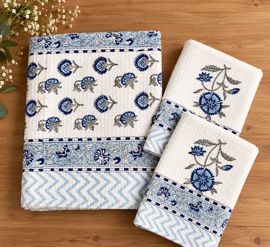 Blue Butaa Waffle Towel Set