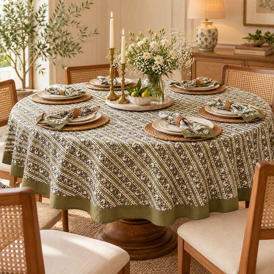 Olive Stripes Round Table Cover