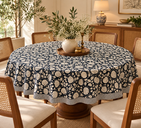 Navy Blue Bagh Round Table Cover