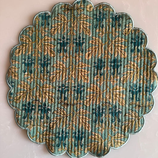 Green Buti Round Scalloped Table Mats