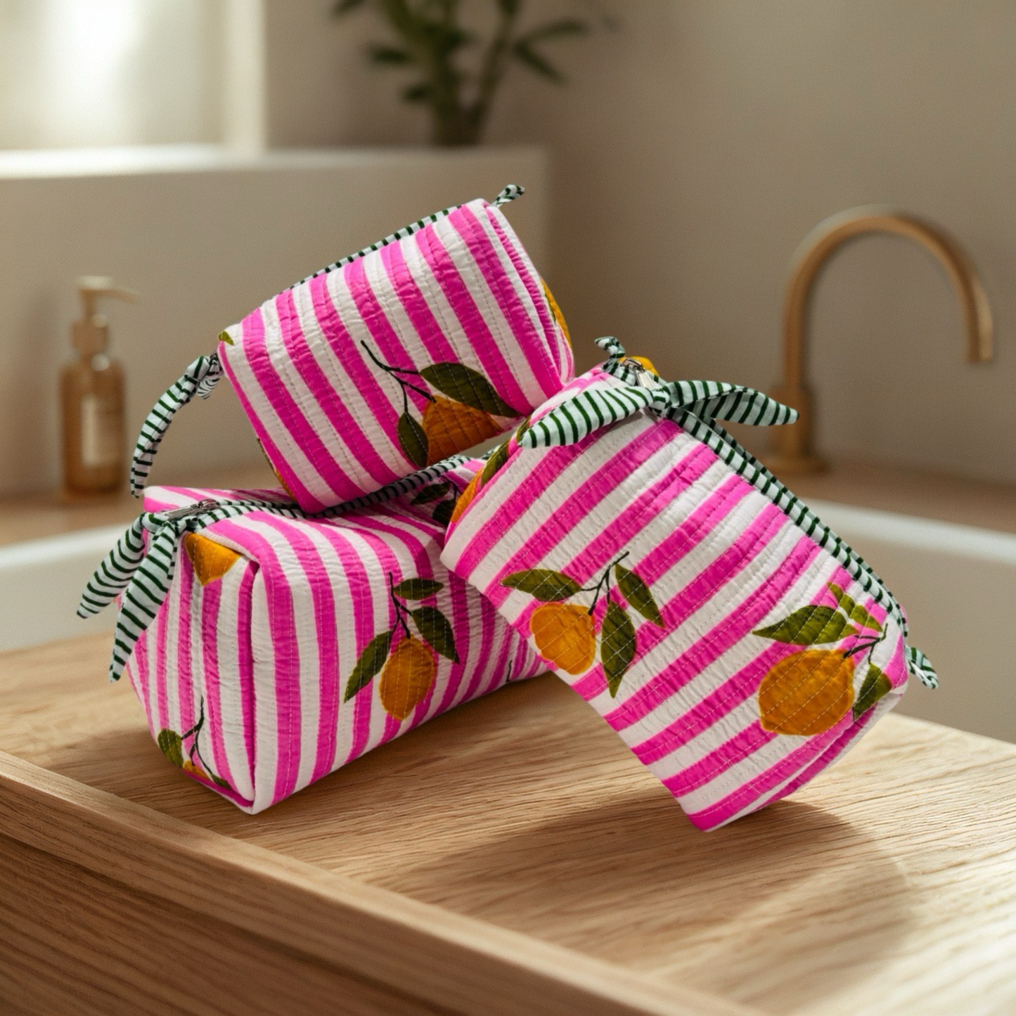 Lemon and Pink Pouch (Set of 3)