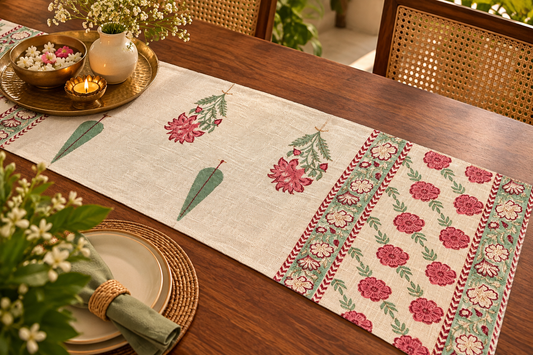 Crimson Bloom Jute Runner