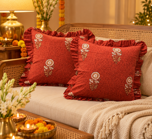 Rust Bloom Frill Cushions