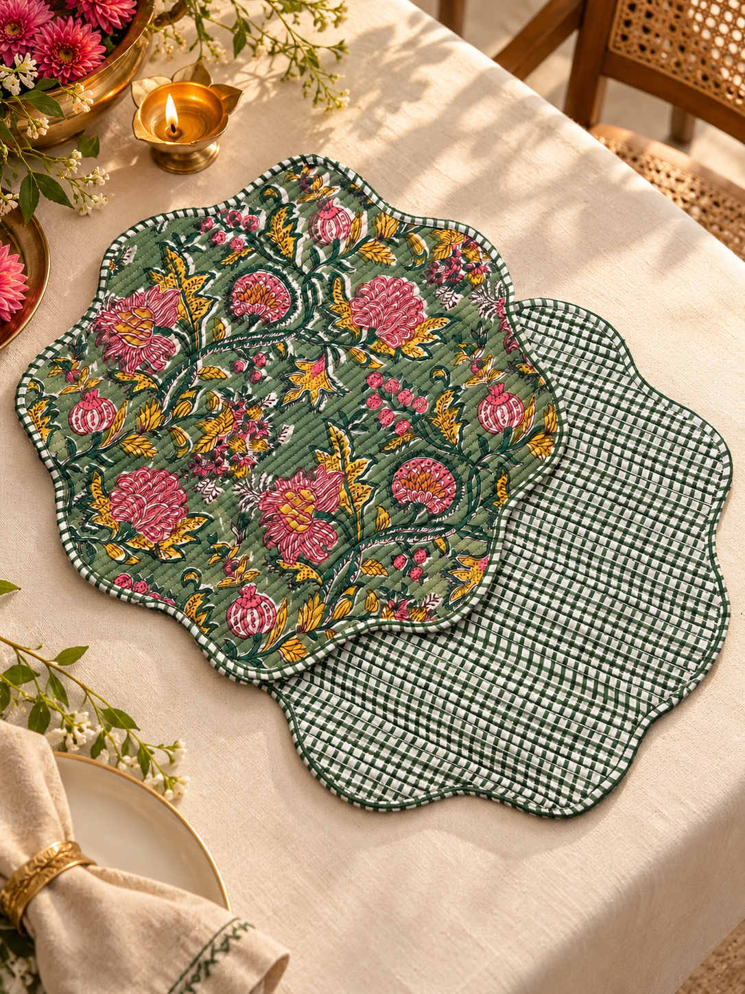 Green Bloom Round Mats