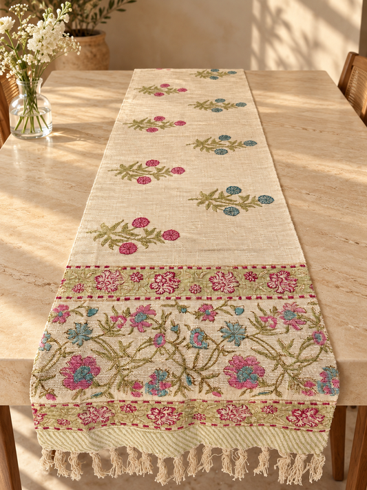 Pink and Blue Butaa Jute Runner