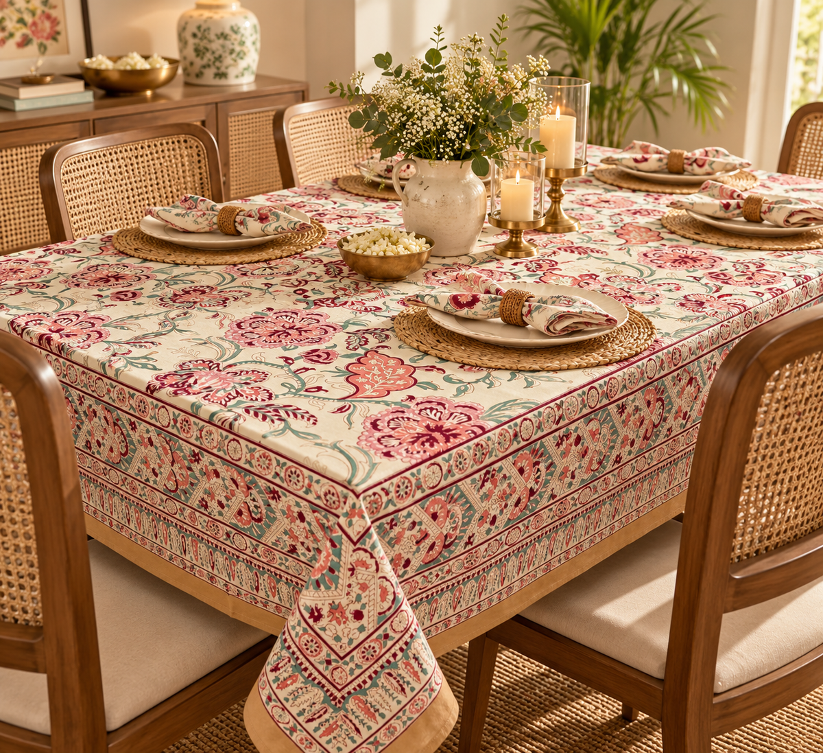 Beige Garden Table Cover - 6 seater