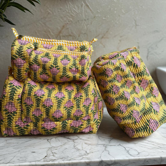 Yellow Butaa Pouch (Set of 3)