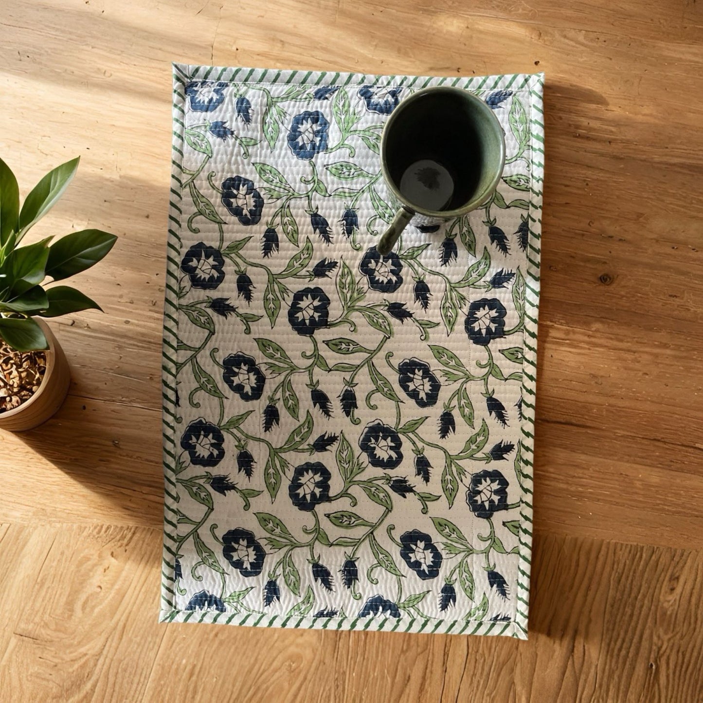 Blue and White Baagh Quilted Reversible Table Mats