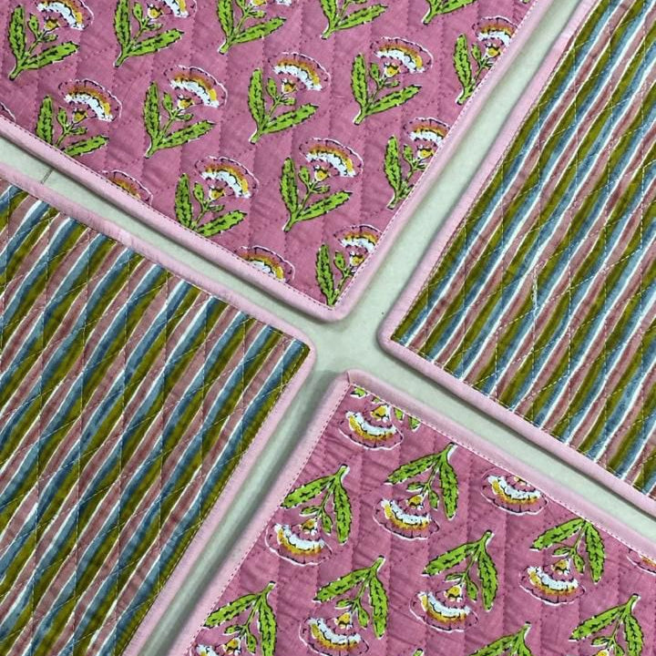 Pink Butaa Quilted Reversible Table Mats
