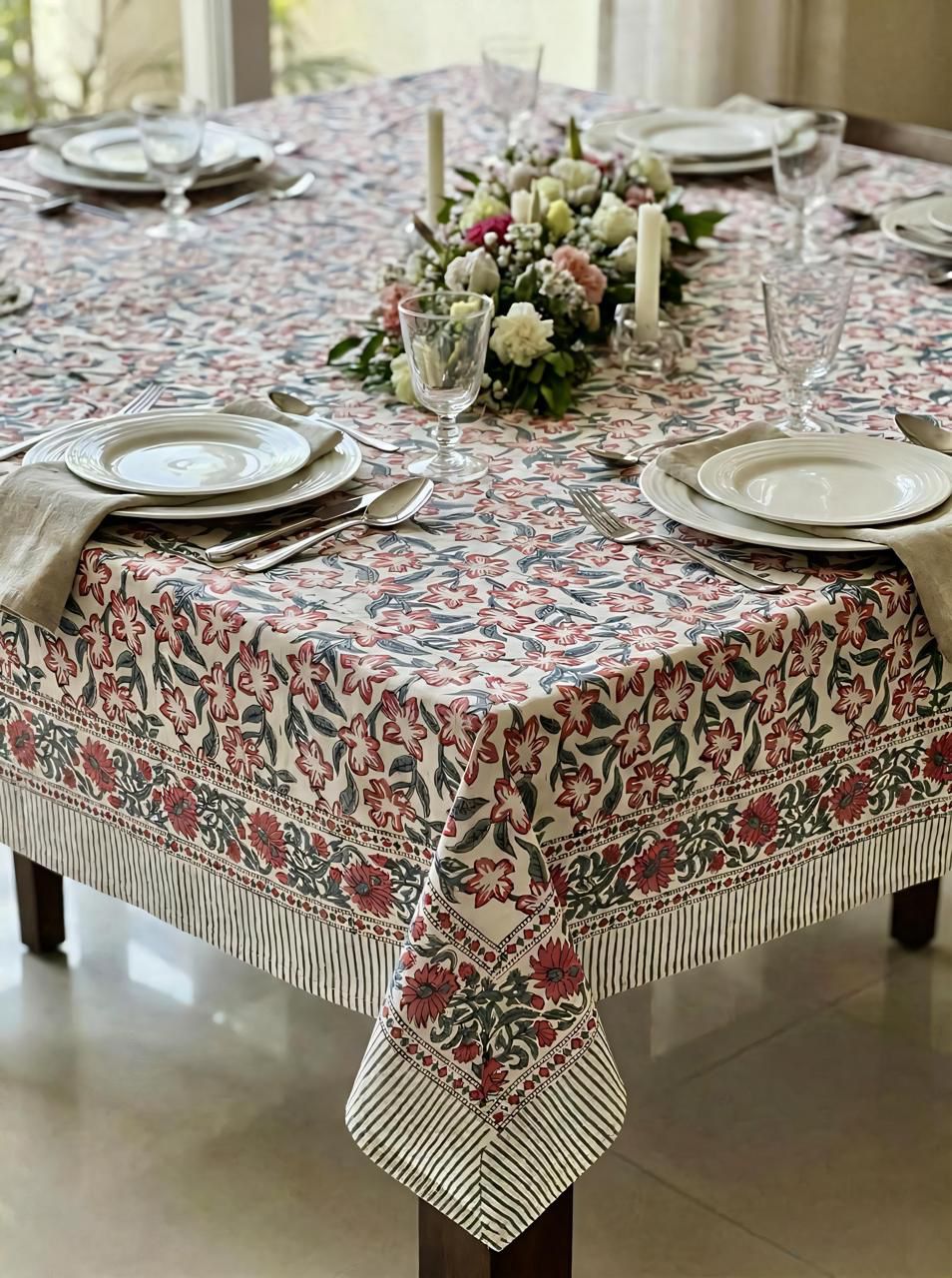 Rust Bagh Table Cover - 6 Seater