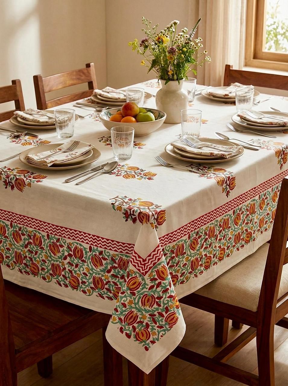 Maroon Butaa Table Cover - 6 Seater