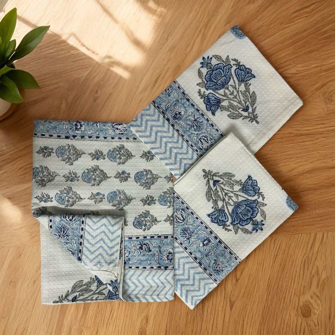Blue Butaa Waffle Towel Set