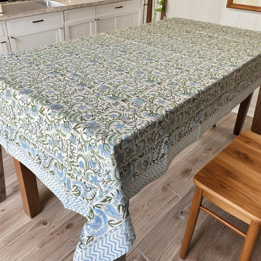 Blue and Green Bagh Table Cover - 6 Seater