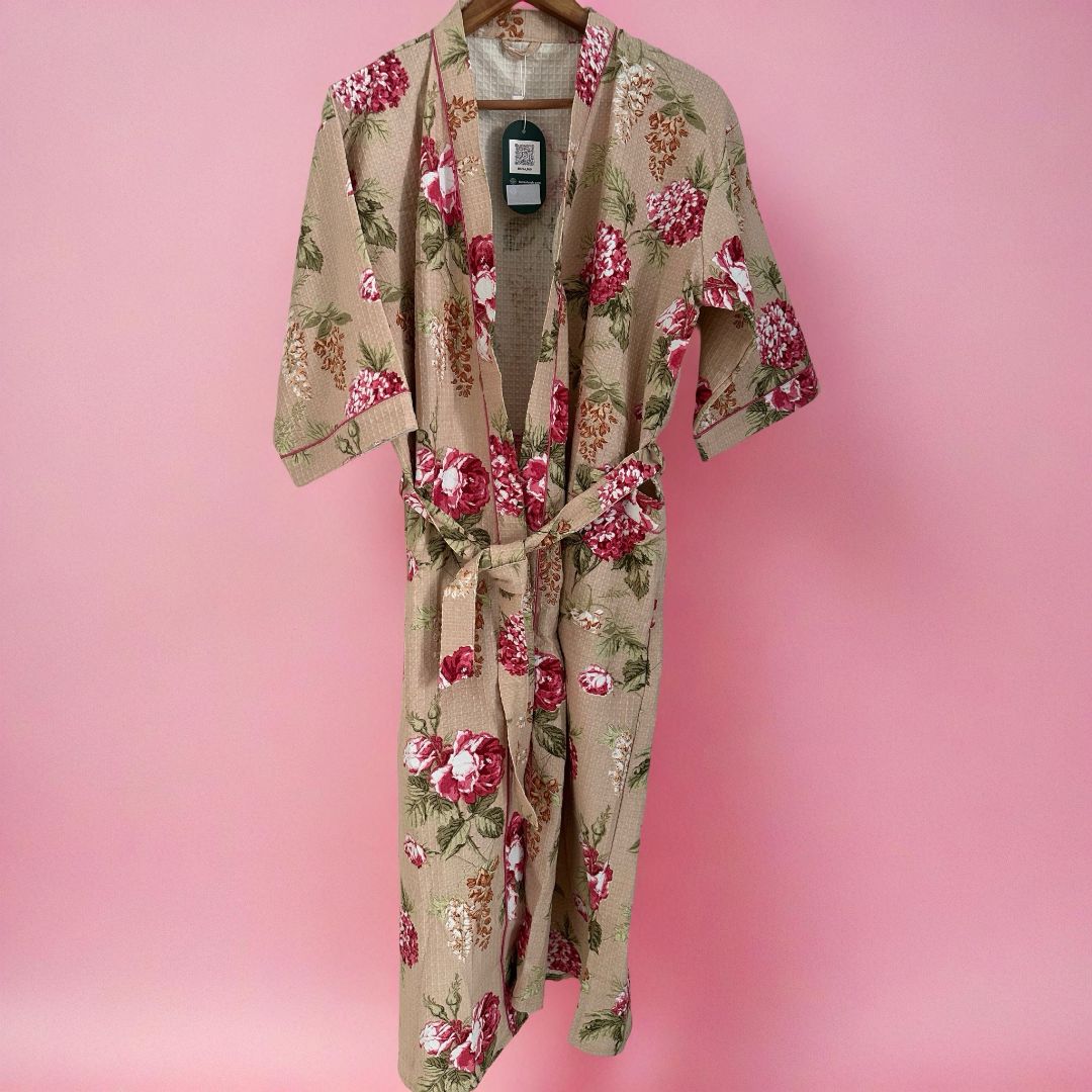Beige & Fuschia Bagh Bathrobe