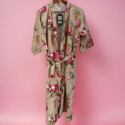 Beige & Fuschia Bagh Bathrobe