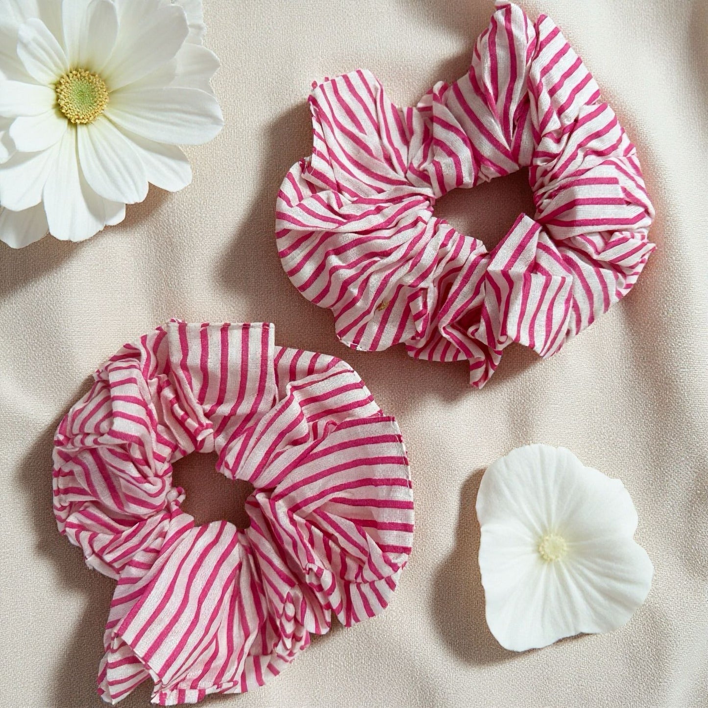 Pink Stripe Scrunchies