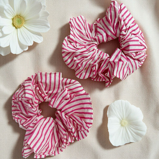 Pink Stripe Scrunchies