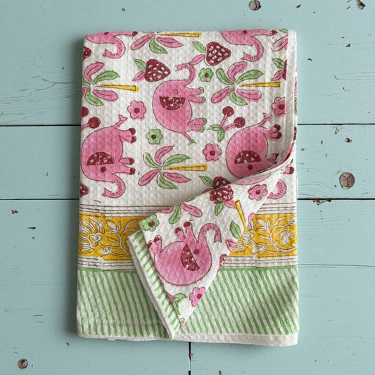 Pink Elephant Waffle Towel