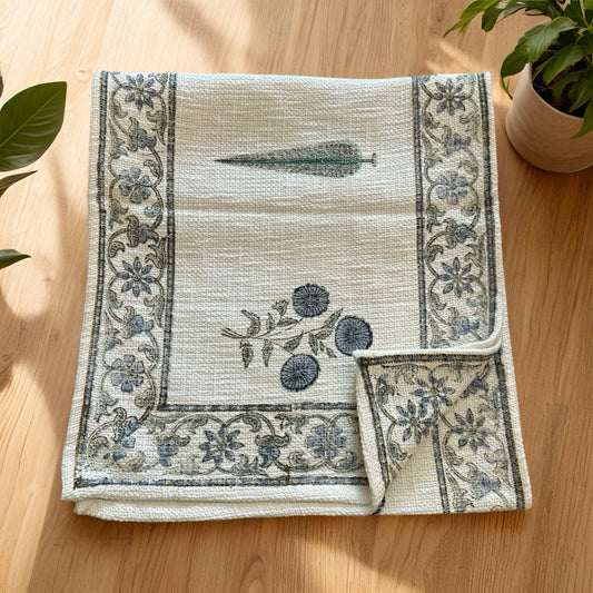 White & Blue Jute Runner