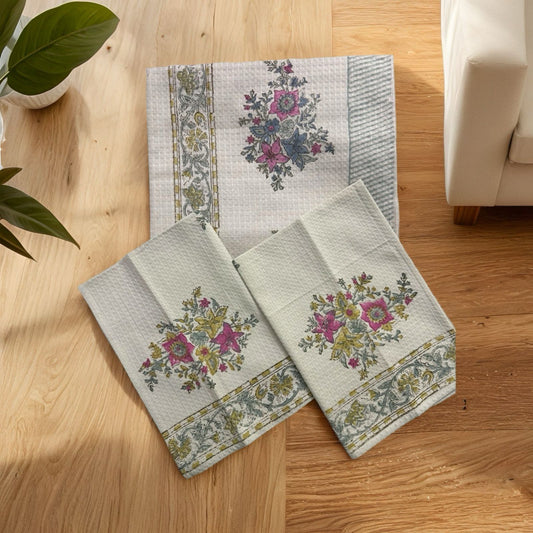 Multicolour Butaa Waffle Towel Set