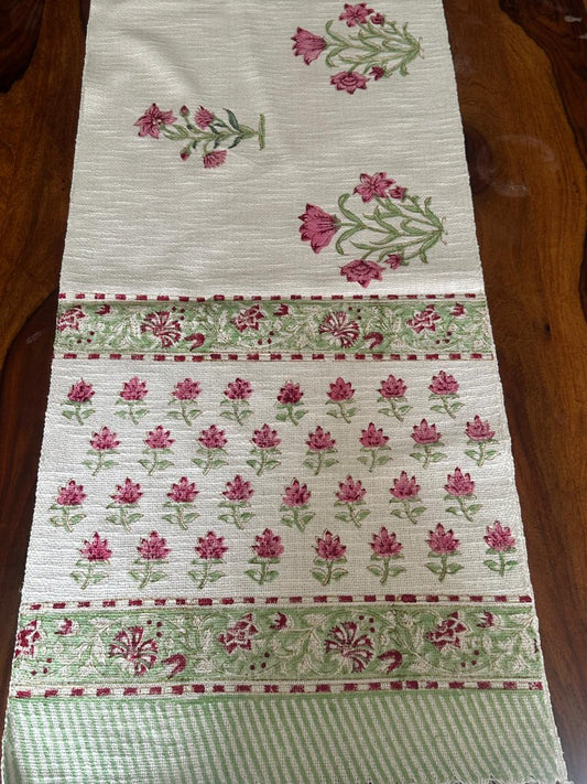 Pink Butti White Jute Runner
