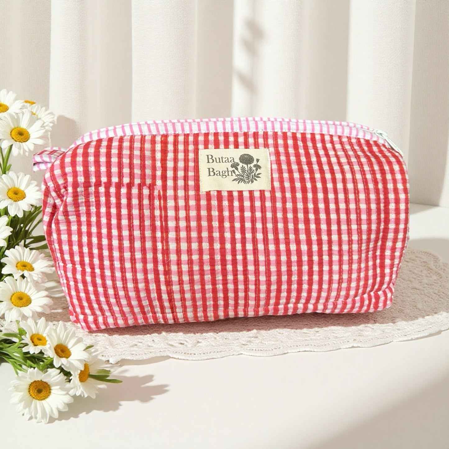 Pink Check Gingham Hair Tool Pouch
