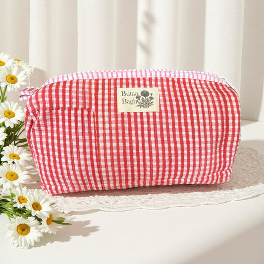 Pink Check Gingham Hair Tool Pouch