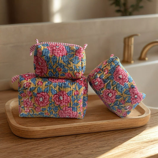 Mustard and Pink Bloom Butaa (Set of 3)